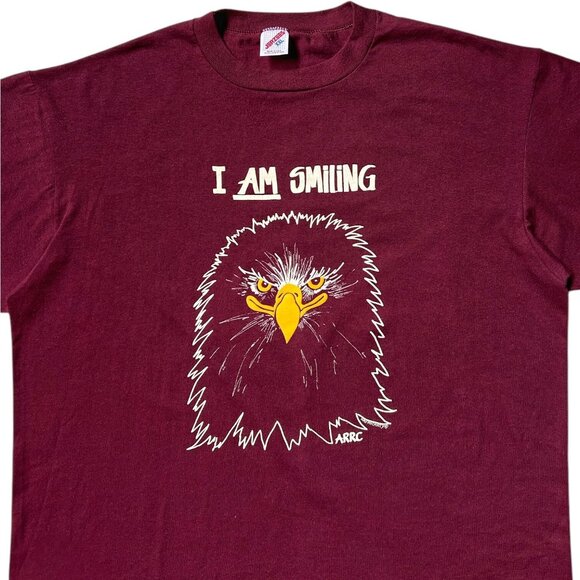 80s 90s Vintage Bald Eagle art T-shirt I am smiling ARRC burgundy Single Stitch. - Picture 2 of 5